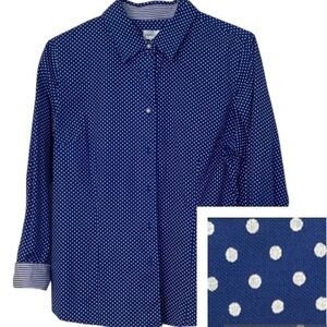 Draper’s & Damon’s Shirt Polka Dot Button Down Cotton Striped Flip Cuffs Size L